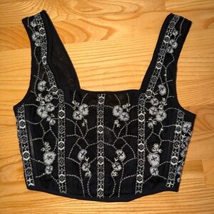 Zara Floral Embellished Beaded Corset Top